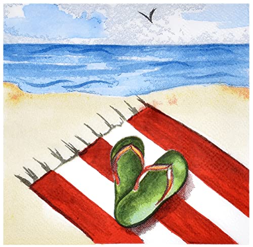 200 Watercolor Summer Beach Cocktail Napkins Disposable Paper Nautical Beaches Scene Beverage Napkin 4 Designs for Coastal Picnic Barbecue Wedding Birthday Party Bridal Shower Dinnerware Decor - Image 4