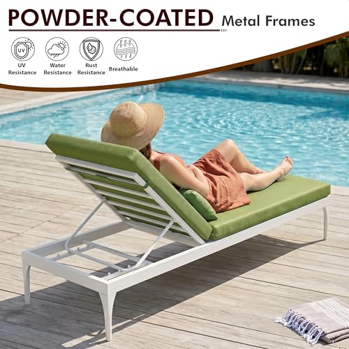Image of BRISHI Outdoor Swimming Poolside Lounger Beach Sunbathing Lawn Patio Chaise Lounge Sun Lounger Chair Adjustable Backrest (White /Green)