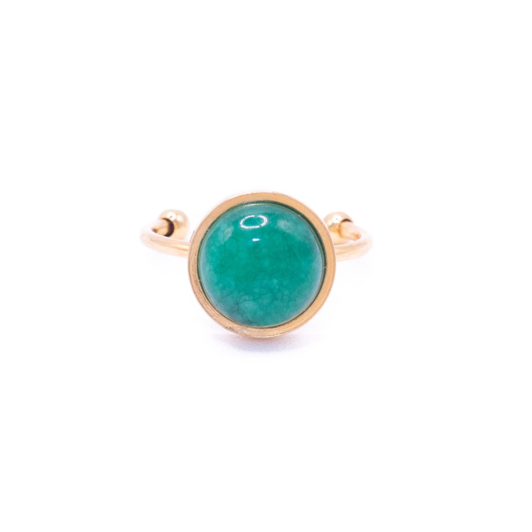 HandmadeAnillo de acero inoxidable y piedra natural. Anillo ajustable con piedra protectora. Anillos para mujer. (Verde (Jade), Dorado)