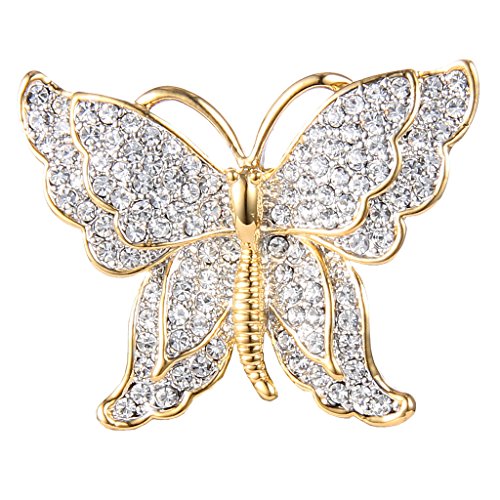 EVER FAITH Gold-Tone Austrian Crystal Dazzling Double Layer Wing Butterfly Brooch Pin Clear