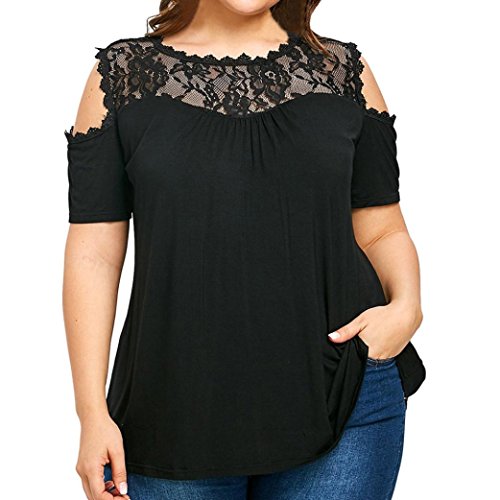 Blusas para Mujer Rawdah Blusa Y Falda Mujer Elegante Talla Grande para Mujer De La Moda Blusa Sin Tirantes Hombro FríO Tops De Manga Corta De Encaje Blusas Sexys De Mujer Top Sin Hombros (XXL)