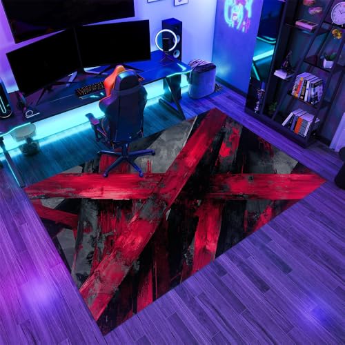 Tapete moderno negro y rojo 6x8 pies lavable antideslizante miniatura 4