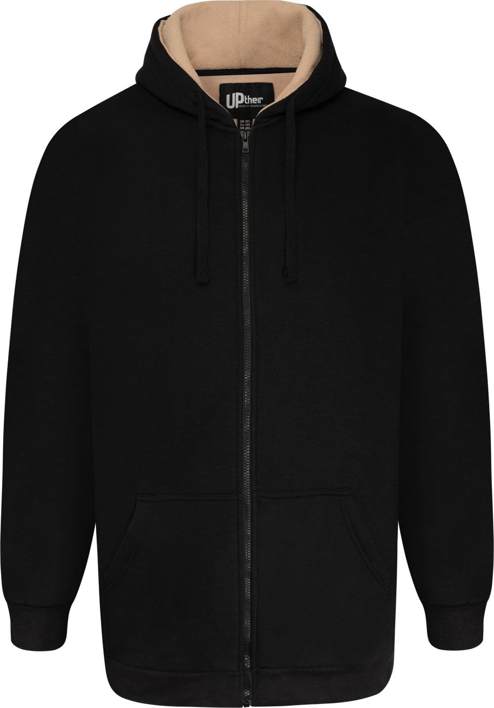 Uptheir Mens Bear Heavyweight Sherpa Fleece Lined Hoodie - Black - 4XL