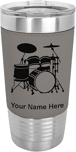LaserGram Taza de vaso con aislamiento al vacío de 20 onzas juego de tambor grabado personalizado incluido piel sintética gris