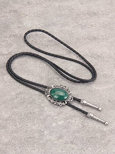 Image of GelConnie Bolo Tie for Men Women Western Cowboy Turquoise Leather Necktie | Natural Stone Bolo Tie Necklace for Women Rodeo Cowboy Leather Necktie Native American Western Cowgirl Ties Adjustable Cord