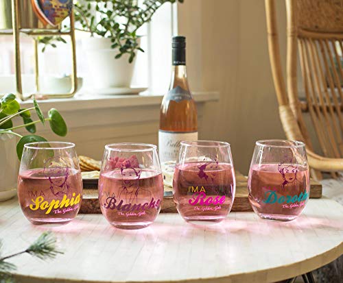 Silver Buffalo The Golden Girls Stemless Wine Glass Collectible Set Of 4 | Dorothy, Sophia, Blanche, Rose | Funny Novelty Drinkware For Home Barware Set | Each Cup Holds 20 Ounces #TOP5