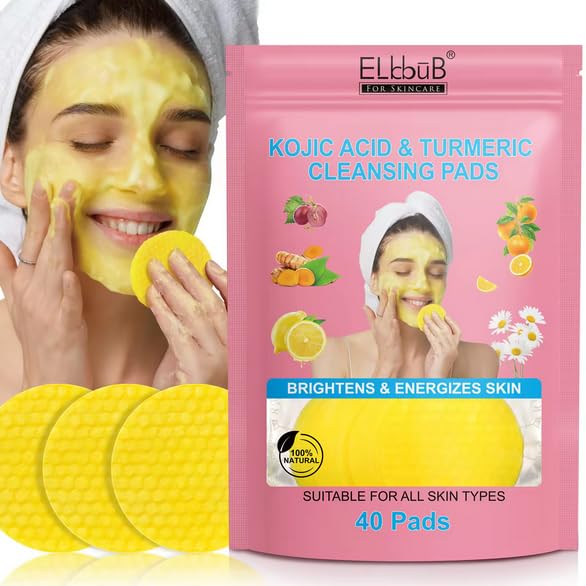 ClickAE [40 Pcs] Turmeric Cleansing Pads For Dark Spots, Kojic Acid And Turmeric Cleansing Pads Helps Balance Skin Oil And Water, Fade Spots, Remove Excess Keratin From The Body'S Skin