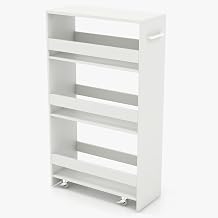 POWERSTONE 4-Tier Slim Storage Cart, Narrow Kitchen Rolling Cart w/Handle & Open Shelves, Skinny Slide Out Utility Organizer Trolley for Kitchen Bathroom Laundry Small Spaces White