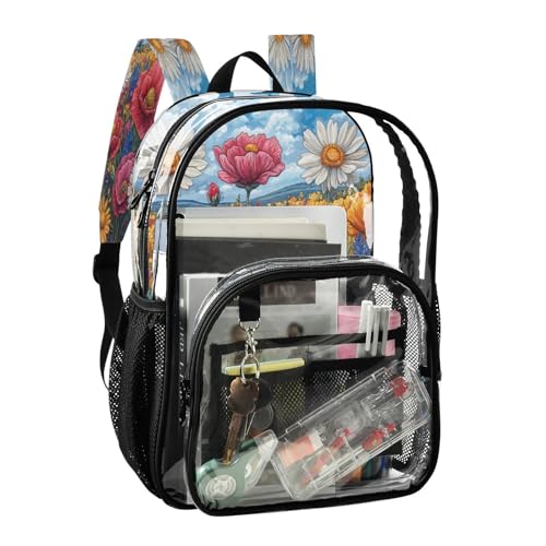 Colorful Wildflowers Clear Backpack - Stadium Approved Large 15.7-inch Waterproof Transparent Bag for Sports, Concerts, Work, Travel#1902