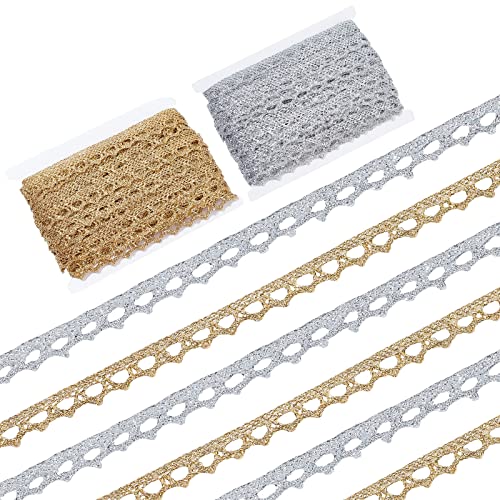 GORGECRAFT Metallic Braid Lace Trim Handmade Gold Circle Trimmings Golden Silver Ribbon Edge Love Craft for Sewing Cake Fringe Bridal Wedding Decoration