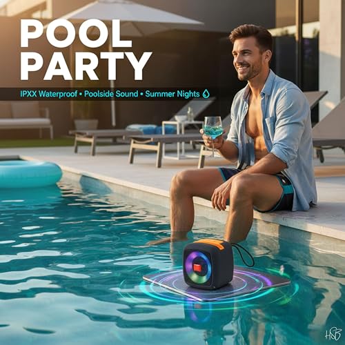 Image of Drumstone 10W TWS Bluetooth Speaker with IPX5 Waterproof, Dynamic Thunder Sound, Powerful Bass, Disco LED Light & 1200mAh Battery | USB /AUX /Memory Card Support Portable Wireless Speaker