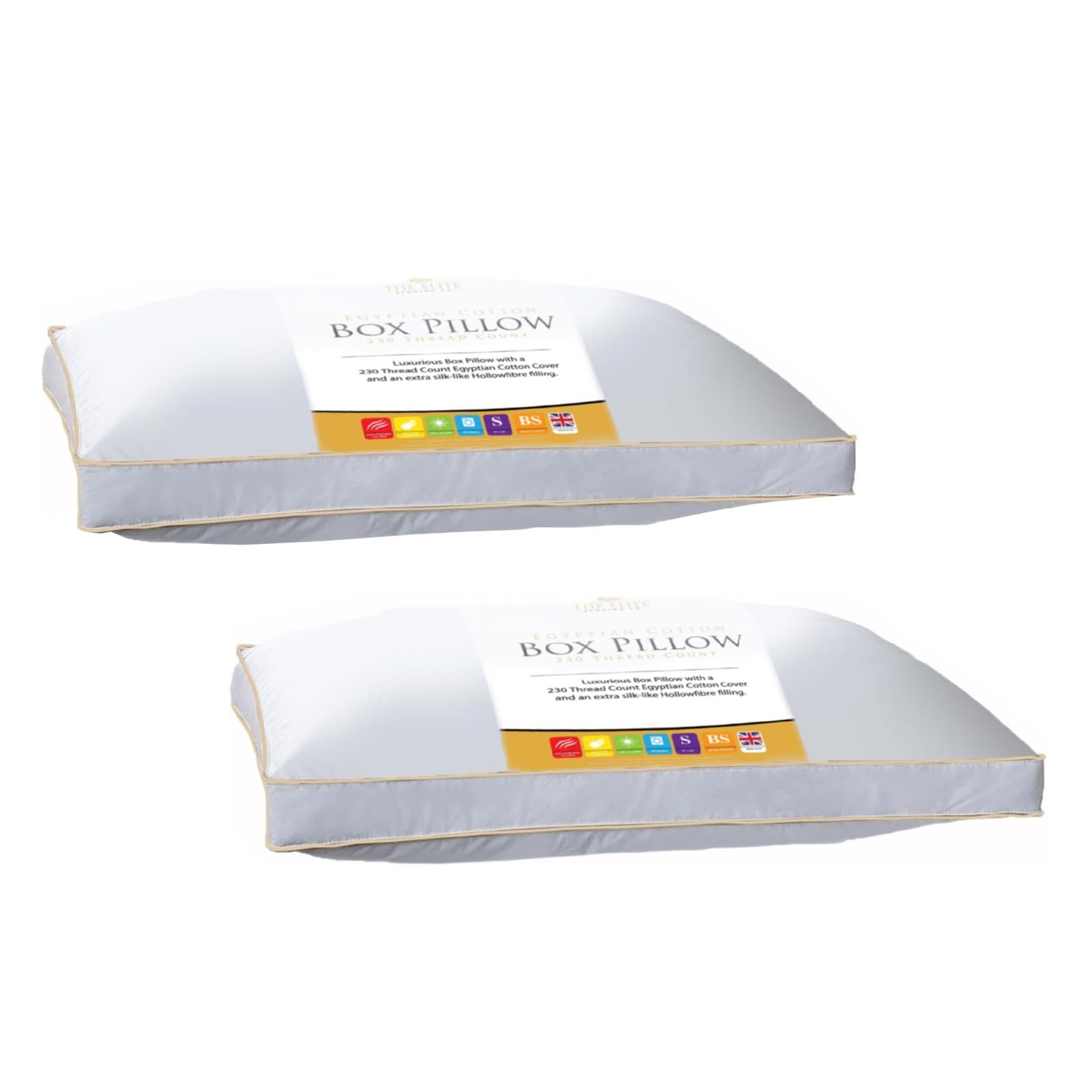 TT ThreadTrade Egyptian Cotton Box Pillows Pack, Fluffy & Soft, Pillow for Back, Stomach or Side Sleepers, HollowFibre Filling Pillows, Yellow Linning, (PACK OF 2)
