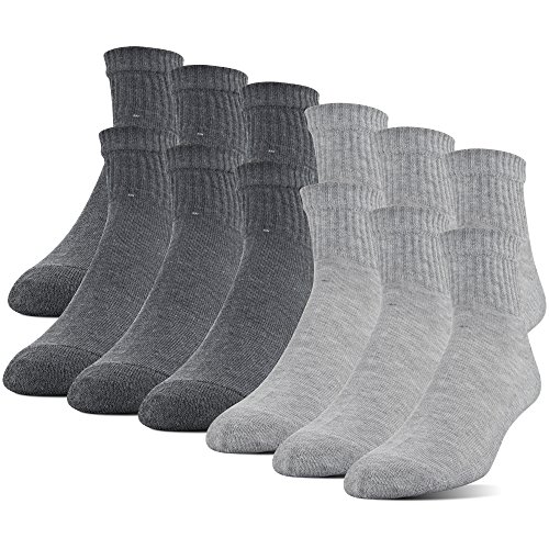 Gildan Men's Polyester Half Cushion Ankle Socks, 12-Pack, grey, Shoe Size: 6-12
