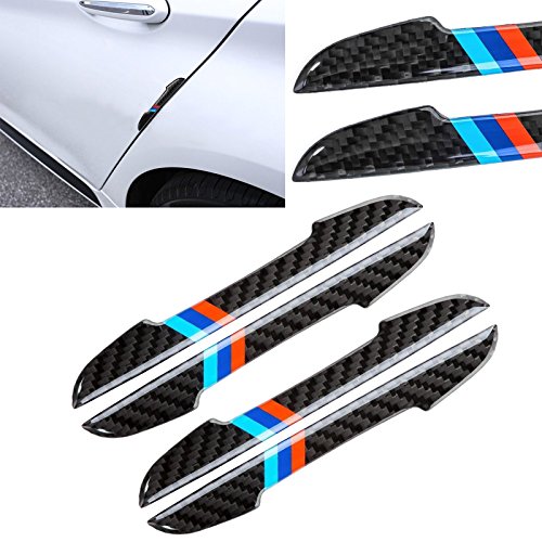 Xotic Tech Car Side Door Edge Guards Protector Sticker Trim, Real Carbon Fiber with M Color Strips, Compatible with BMW