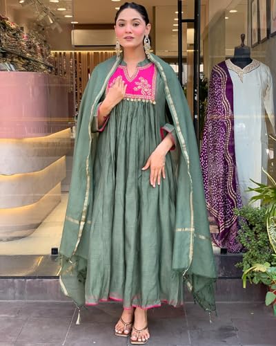 Image of ANNI Designer Women's Rayon Viscose Embroidered Anarkali Kurta with Pant & Dupatta