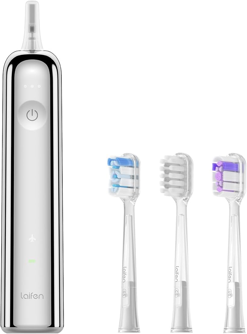 Laifen Wave Electric Toothbrush, Oscillation & Vibration Sonic Electric Toothbrush for Adults with App, 3 Brush Heads, IPX7 Waterproof Magnetic Rechargeable Travel Powered Toothbrush (Stainless Steel)