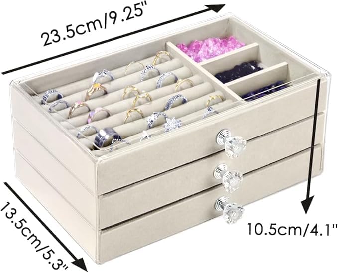 Image of Vlando 3 Layer Jewelry Storage Box 3 Drawers Transparent Clear Ring Necklace Piercing Earrings Bracelet Watch Jewellery Organiser Jewellery Box For Women Acrylic Container For Ring Necklace Organizer