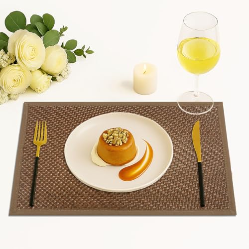 Image of Amazon Brand - Umi PVC Vinyl Basket Design Placemat STBT001 | Heat Resistant, Wipe Clean, Anti-Skid Table Mats for Dining Table, Kitchen & Home Decor (30x45 CM Brown Set of 6)