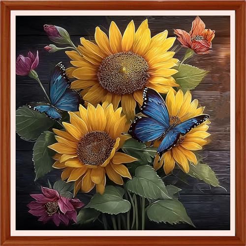 Image of Hopeart Stamped Cross Stitch Kits for Beginner Embroidery Kits for Beginners Adults DIY 11CT Cross Stitch Patterns Needlepoint Kits Crossstitching Kits-Sunflower Butterfly 18x18 inchs
