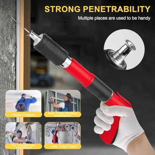Image of SONEE Concrete Nail Gun Kit, 5 Speed Adjustable Manual Nail Gun for Concrete, Woodworking Decoration Nailer Gun, Wall Fastening Tool (Red)