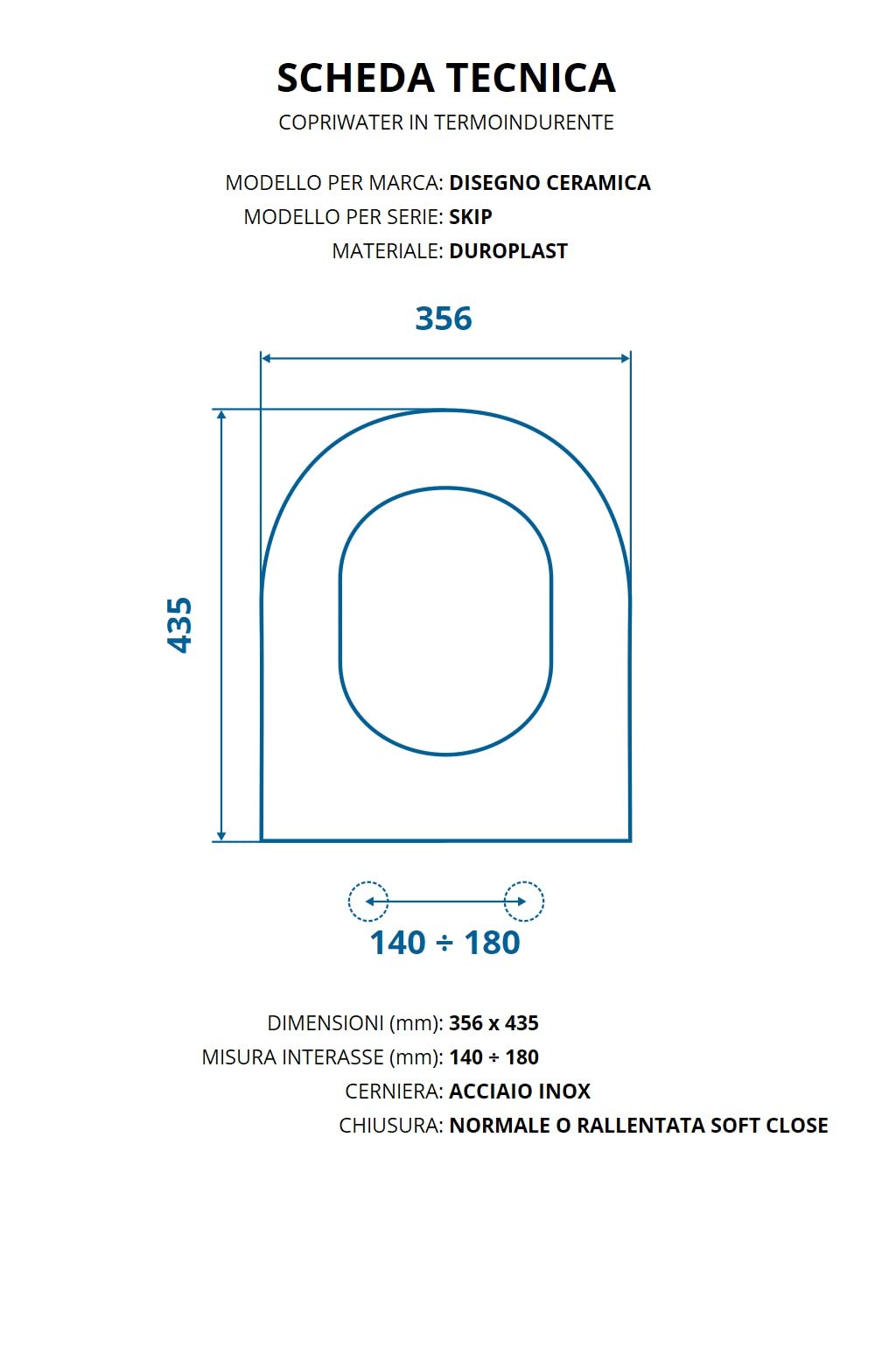 Copriwater per DISEGNO CERAMICA SKIP AVVOLGENTE TERMOINDURENTE BIANCO cerniera inox