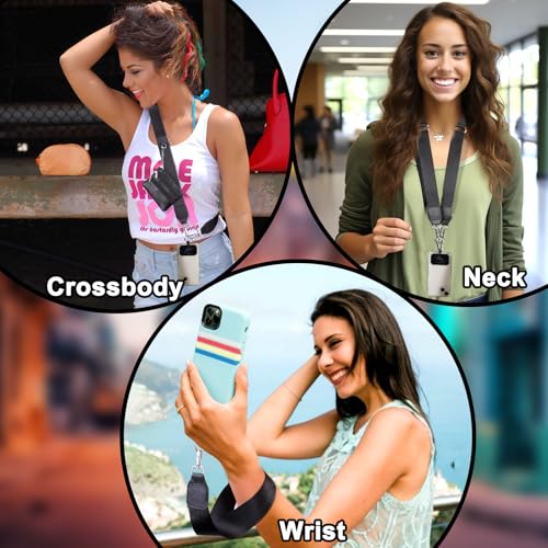 Image of XANGNIER Clip and Go Strap for Phone with Wallet Crossbody, Phone Strap with Zippered Wallet, Adjustable Anti Theft Cellphone Lanyard for Women, Cellphone Chain Accessories, Black