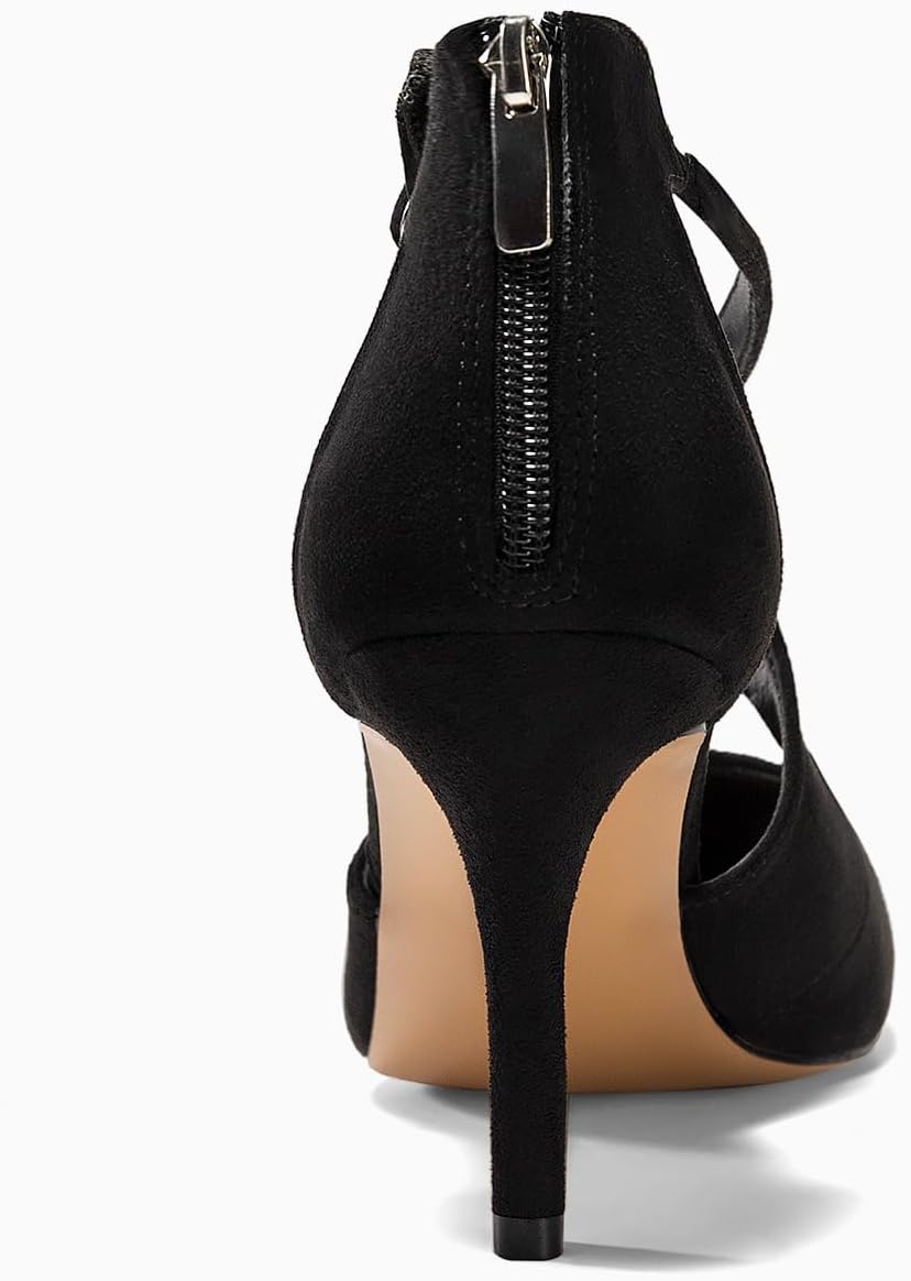 Minshluu Womens Pumps High Heels Pointed Toe Crossed Strap D'Orsay Zip up Stilettos Party Dress Shoes - Image 6