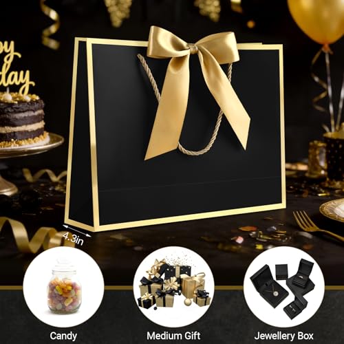 Image of JMANNI Gift Bags with Handles, 13 inch Medium Gift Bags with Tissue Paper | 1 Pcs Black Bag, 2 Tissue Paper and 1 Cards, for Baby Shower, Wedding Bridal Shower, Birthday Party