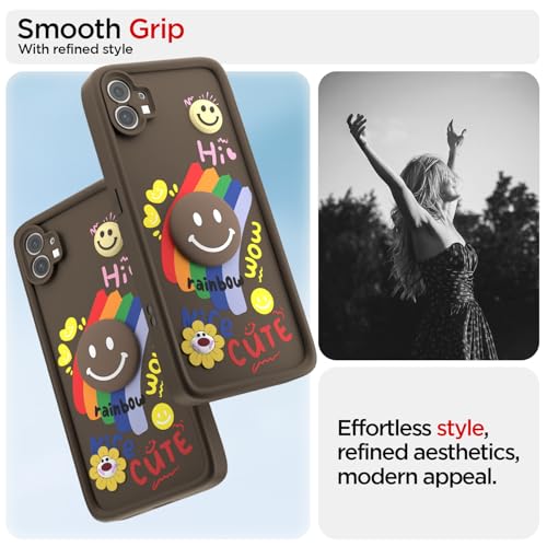 Image of Pikkme Back Cover for Nothing Phone 1 | Soft Silicone| Cute Rainbow Smile & 3D Cartoon Flower Design | Shockproof Raised Camera Protection Bumper Case (Brown)
