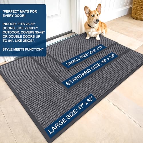 OLANLY 2-Pack Front Door Mats 29.5x17, Waterproof Heavy-Duty Doormats | Grey, Absorbent, Stain and Fade Resistant Non-Slip Backing, Easy-Clean Indoor