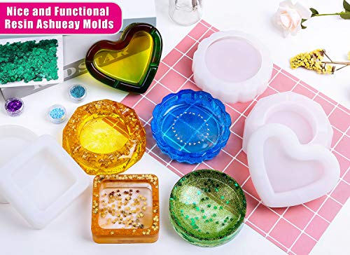Ashtray Mold for Resin, Flasoo 5pcs Ashtray Epoxy Silicone Molds for Resin Casting Include Square Resin Mold, Round Epoxy Mold, Heart Ashtray Mold, Resin Flower Mold and Diamond Resin Silicone Mold - Thumbnail 6