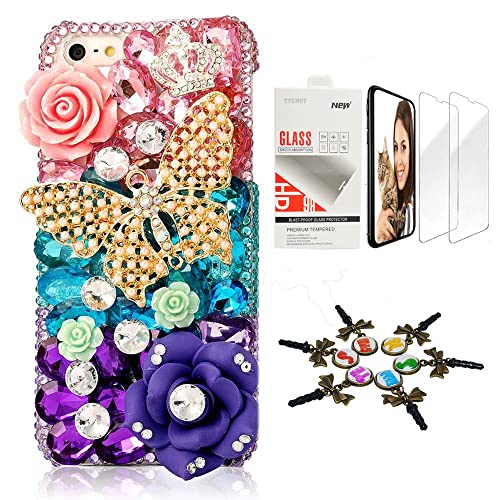 STENES Bling Case Compatible with iPhone 11 Pro - 3D Handmade [Sparkle Series] Butterfly Crown Rose Flowers Cover with Screen Protector [2 Pack] - Colorful