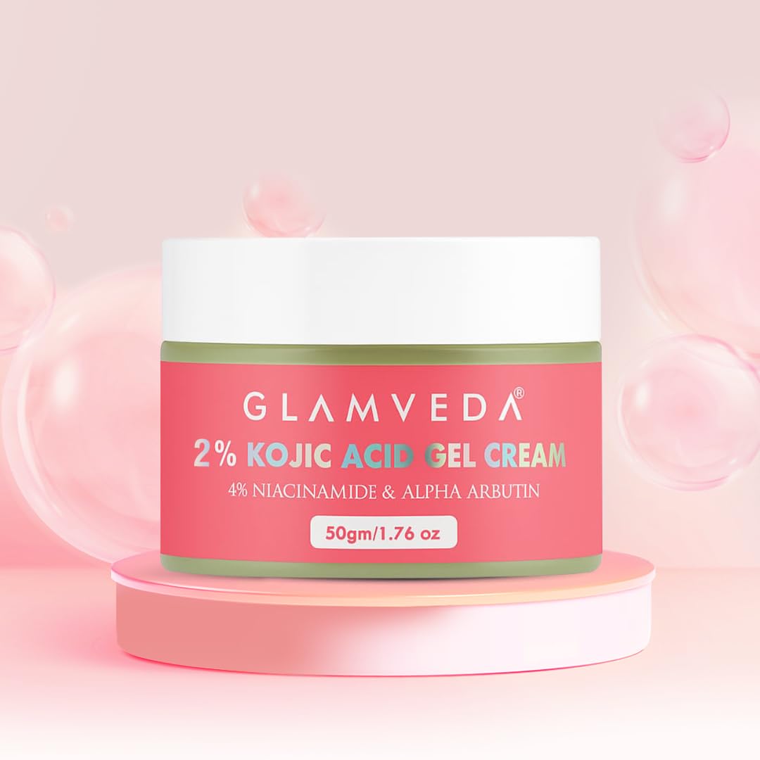 Glamveda 2% Kojic Acid Gel Cream with Niacinamide & Alpha Arbutin | Brightens Skin & Reduces Pigmentation | Fades Dark Spots & Acne Scars | For All Skin Types