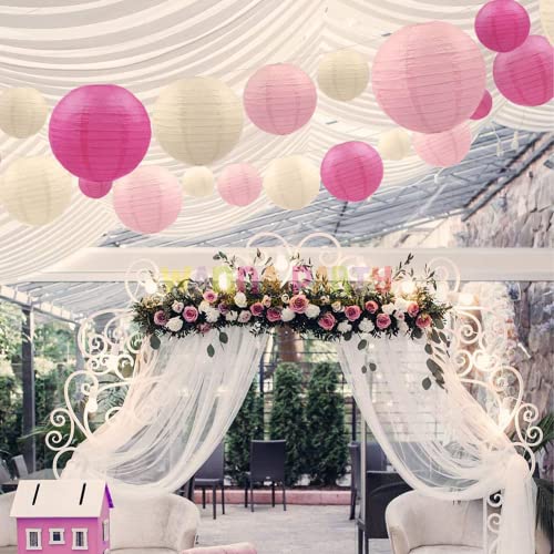 Image of Wanna Party 12 Inches Paper Lanterns Light Pink | Hanging Lantern for Diwali Christmas Indoor Outdoor | Home Decor for Marriage Baby Shower Birthday - Pack of 1