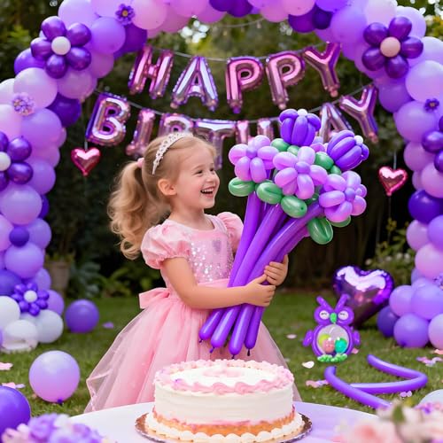 Image of 260 Purple Long Balloons for Balloon Garland Thickening Skinny Latex Twisting Animals Modeling Christmas Birthday Wedding Party Festival Decorations 100pcs
