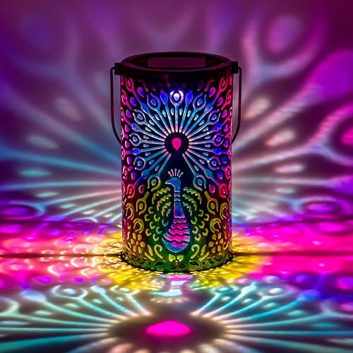 Solar Lanterns Outdoor Waterproof Peacock Decorative Lanterns Birthday Gifts for Women Solar Hanging Lantern for Yard Patio Backyard Porch Decor