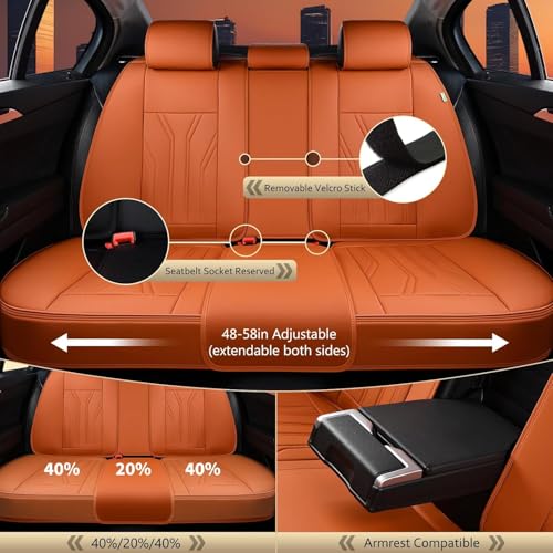 Image of FLORICH Car Seat Covers Full Set Orange Seat Cover Front Seats and Back Leather Seat Covers for Cars Waterproof Car Seat Cushion Universal Car Seat Protector Fit for Most Cars Trucks SUVs