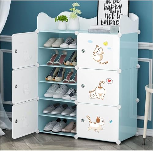 Image of Plastic Shoe Rack for Home with Door, 6 Door 12 Shelf | DIY Shoe Stand Organizer Cabinet for 24 Pairs Storage | Portable Slipper & Chappal Stand (Blue)
