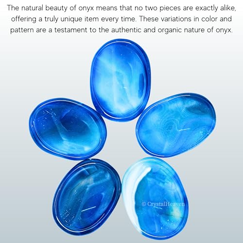 Image of Blue Onyx Crystal Thumb Worry Pebbles Stones for Anxiety Stress Relief