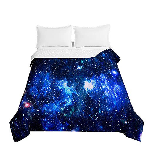 Surwin Colcha de Verano-Primavera Reversible con Estampado de Universos 3D, Edredón Cubrecama Rellenos de Algodón, Moderno Colcha para Camas Individuales y Dobles (Cielo Estrellado Azul,230x280cm)