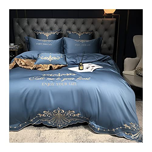 4 piezas Satin Juego de Sábanas Conjunto Funda Cubierta Kit de Cama de Edredón Satén fundas Nórdica Sábana Bajera Almohada de Seda Moderna Suave (Color : Blue, Size : 200x230-150x200cm)