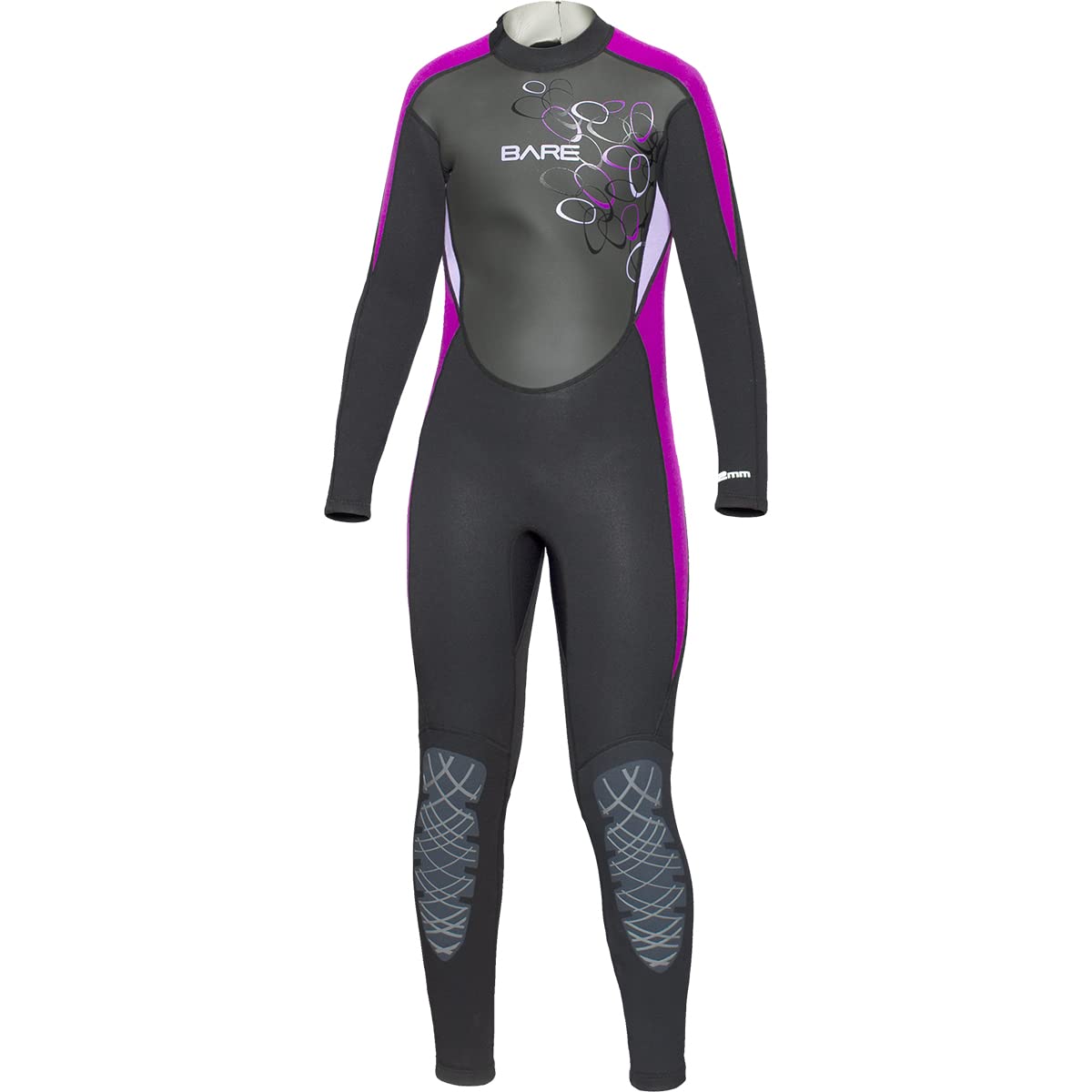 BARE Manta Kid's Wetsuit, 3/2mm Thickness, Full Length. Durable, Comfortable fit - Purple 12