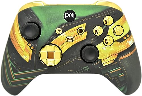Image of Hand Airbrushed Fade Custom Controller Compatible with Xbox Series X /S & Xbox One (Series X /S Green Armor W /Gold Chrome Inserts)