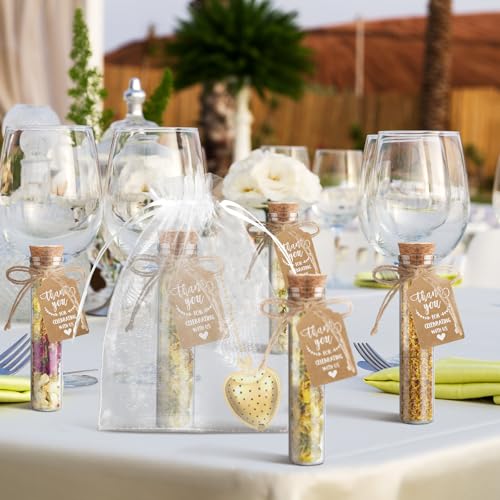 ميمورو مجموعة من 12 مجموعة من هدايا حفلات الشاي للزفاف للضيوف تتضمن مصفاة شاي على شكل قلب 4.1 انش برطمان زجاجي بطبعة عبارة Thank You وبطاقة هدايا من الاورجانزا برباط وحبل لتذكار حفل ما قبل الزفاف
