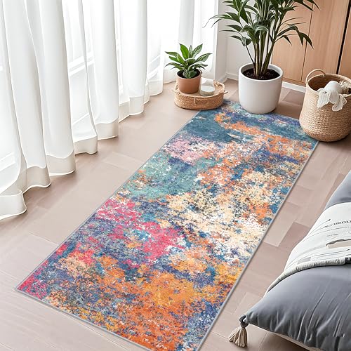 Abstract 2x5 Runner Rug for Home - Washable Hallway Rugs Modern Stain Resistant Runners for Kitchen Indoor Mat for Laundry, Bedroom Non Slip Thin Super Soft Room Decor Floor Carpet 2x5 Colorful/Multi