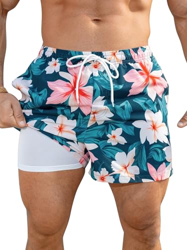 Men's 5 Inch Swim Trunks with Compression Liner Quick Dry Bathing Suits for Mens Board Shorts Swimwear