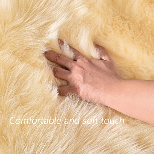 Latepis Yellow Round Rug 3ft Small Circle Faux Sheepskin Fur Rug Fluffy Boho Plush Rug Cute Furry Rugs for Bedroom Cushion Home Decor