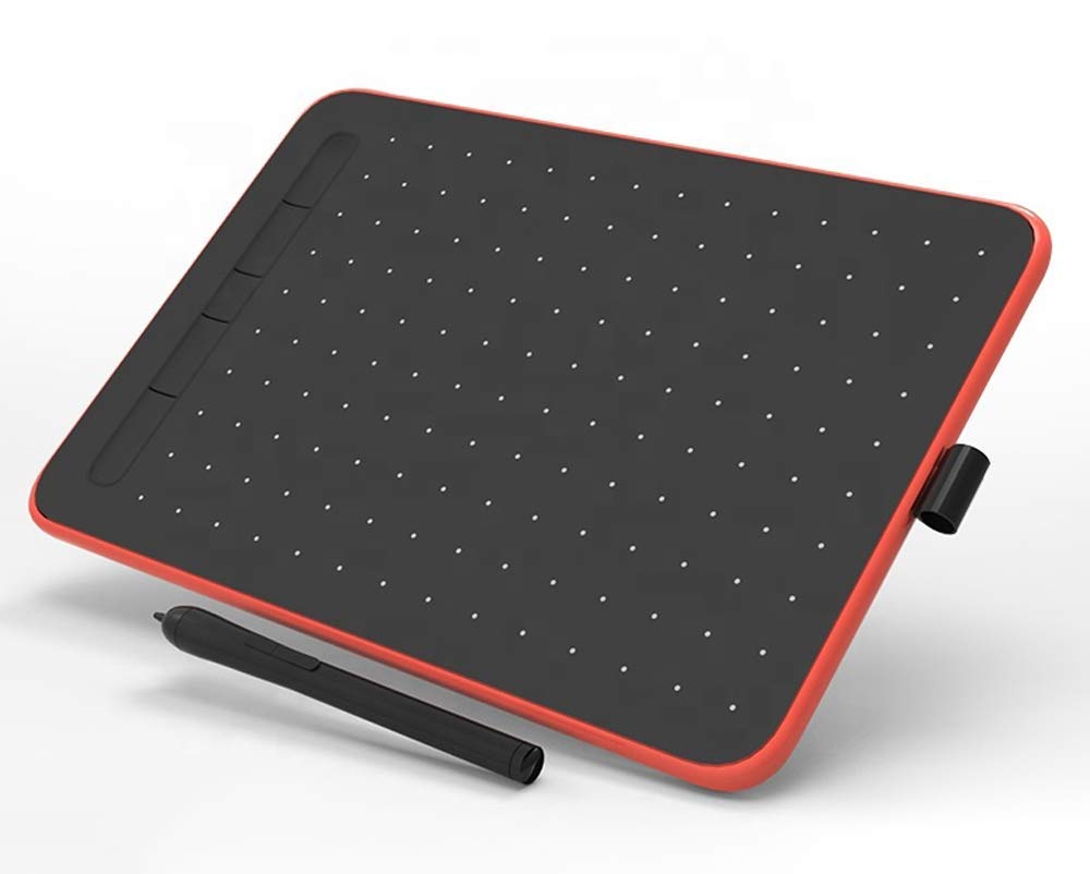 Ovegna W9: Digital Graphics Tablet, Micro USB, Stylus, 10 Inches, for Android Smartphone and PC, MacOS and Windows (Red)