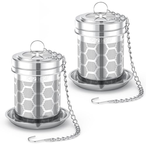 House Again 2 Pack Tea Strainers for Loose Tea, Extra Fine Mesh Tea Infuser, 304 Stainless Steel with Chain Hook, Loose Leaf Tea Steeper for Brew Tea Spices & Seasonings, Geometric Design