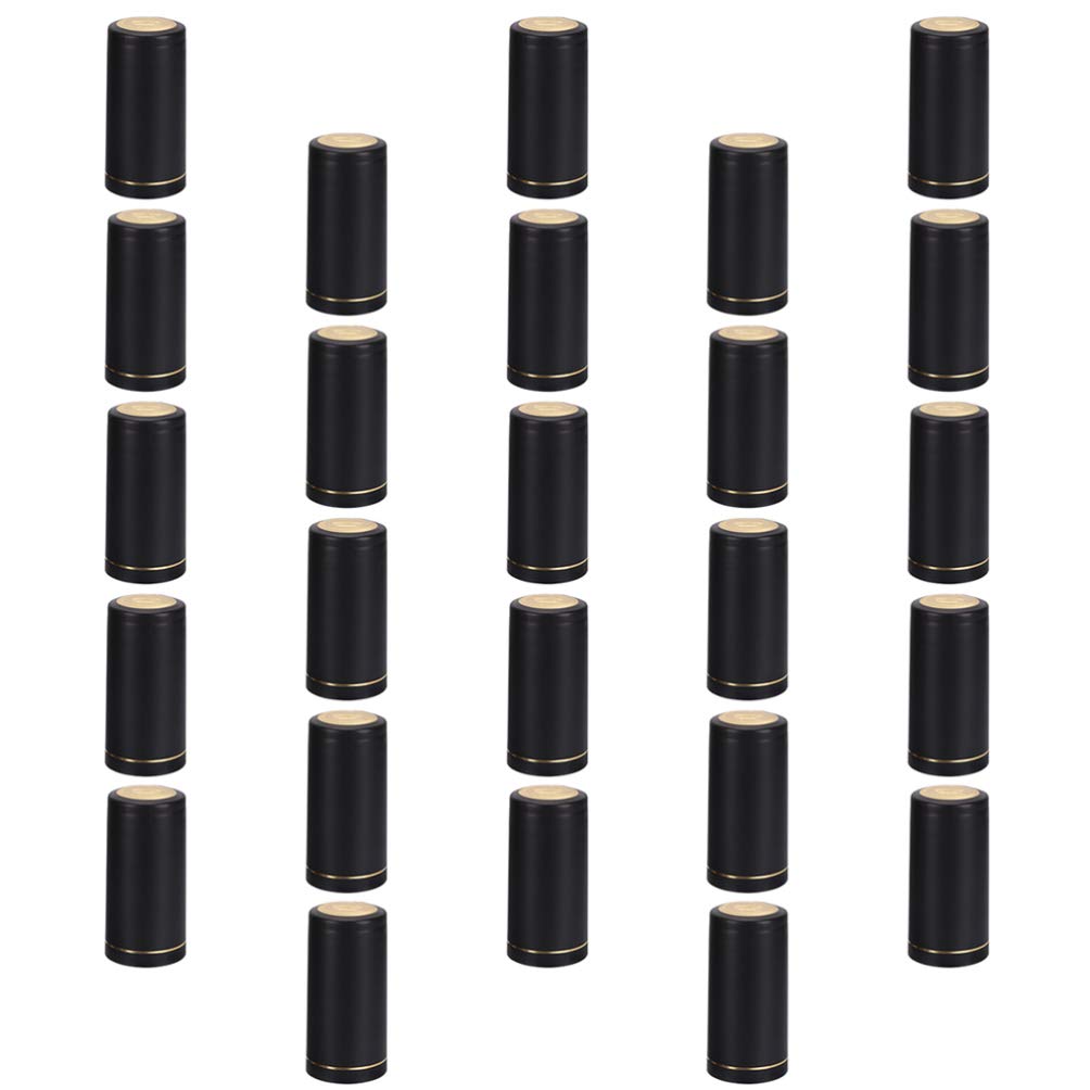 Cabilock25pcs PVC Heat Shrink Capsules Wine Shrink Wrap Wine Bottle Capsules Shrink Caps for Wine Cellars Home Kitchen Use 30mm Black